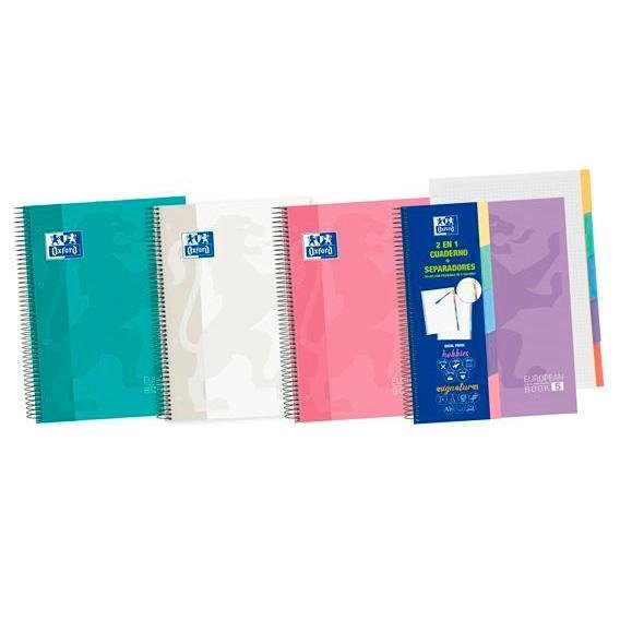 OXFORD CUADERNO EUROPEANBOOK 5 CLASSIC PESTAÑAS MICROPERFORADO 100H A5+ 5X5 5 T/EXTRADURA  C/SURTIDOS PASTEL