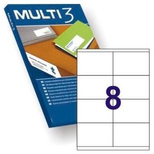 MULTI-3 ETIQUETAS ADHESIVAS 97X67,7MM INKJET/LÁSER C/RECTOS 8 X 100H BLANCO