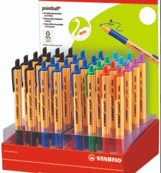 STABILO POINTBALL BOLÍGRAFO RETRÁCTIL RECARGABLE 6 COLORES SURTIDOS - EXPOSITOR DE 32U