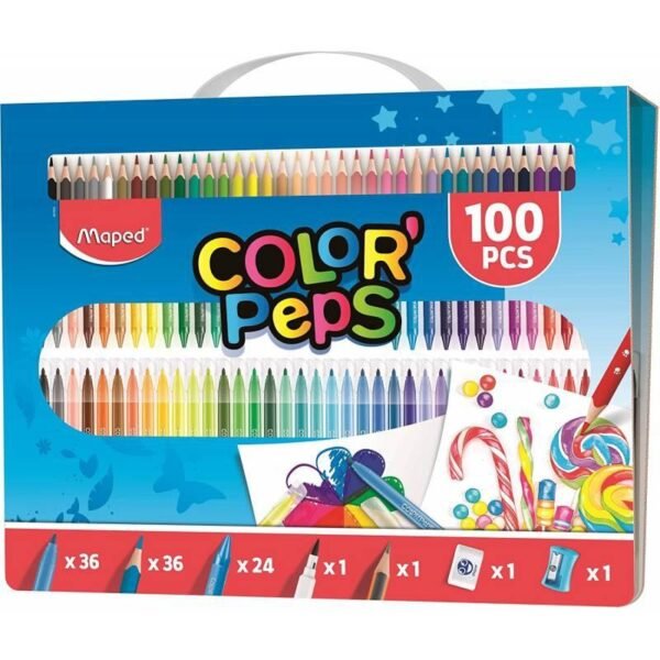 MAPED LÁPICES DE COLORES COLOR´PEPS C/SURTIDOS KIT 100 PIEZAS PARA COLOREAR ESTUCHE CON ASA