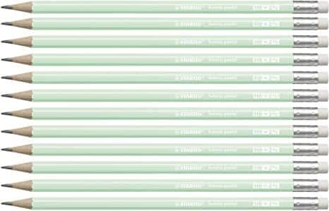 STABILO SWANO LAPIZ GRAFITO CON GOMA PASTEL VERDE -12U-