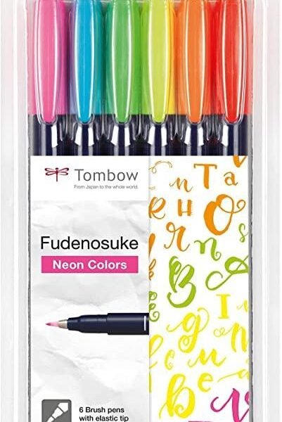 TOMBOW FUDENOSUKE ROTULADORES CALIGRAFÍA PUNTA ELÁSTICA DURA C/SURTIDOS NEÓN ESTUCHE 6 UD
