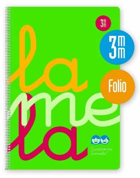 LAMELA CUADERNO ESPIRAL 80H FOLIO 90GR CUADROVÍA 3MM C/MARGEN CUBIERTA PP VERDE FLUORESCENTE