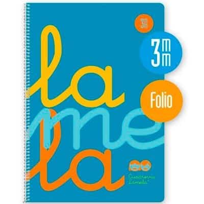 LAMELA CUADERNO ESPIRAL 80H FOLIO 90GR CUADROVÍA 3MM C/MARGEN CUBIERTA PP AZUL FLUORESCENTE