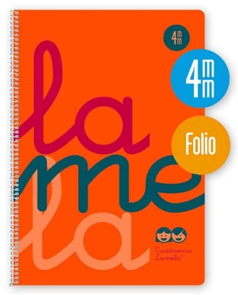 LAMELA CUADERNO ESPIRAL 80H FOLIO 90GR CUADROVÍA 4MM C/MARGEN CUBIERTA PP NARANJA FLUORESCENTE