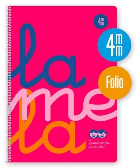 LAMELA CUADERNO ESPIRAL 80H FOLIO 90GR CUADROVÍA 4MM C/MARGEN CUBIERTA PP ROSA FLUORESCENTE