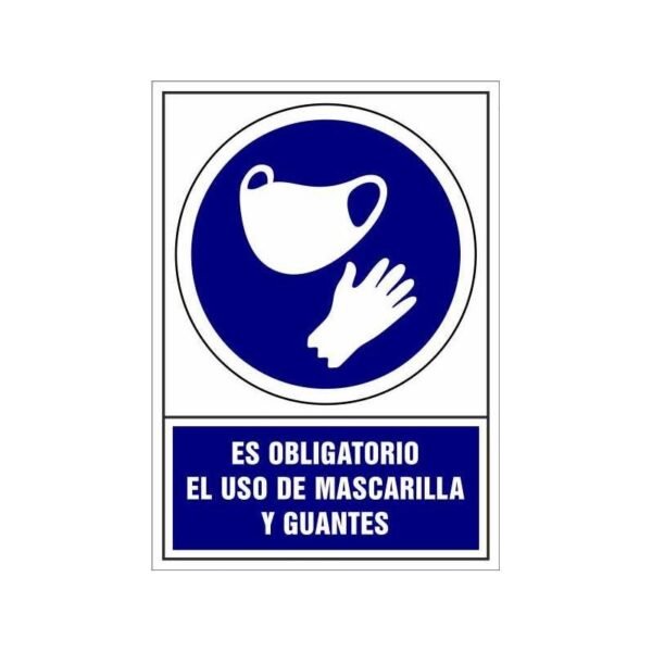 ARCHIVO 2000 SEÑAL "OBLIGATORIO USO DE MASCARILLA Y GUANTES" 210X297 PVC AZUL Y BLANCO