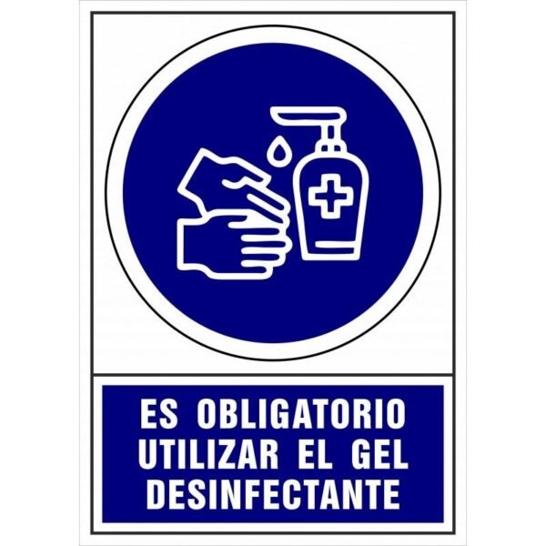 ARCHIVO 2000 SEÑAL "OBLIGATORIO UTILIZAR GEL DESINFECTANTE" 210X297 PVC AZUL Y BLANCO