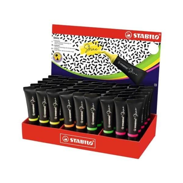 STABILO MARCADOR FLUORESCENTE SHINE 4 COLORES SURTIDOS EXPOSITOR 45 UD