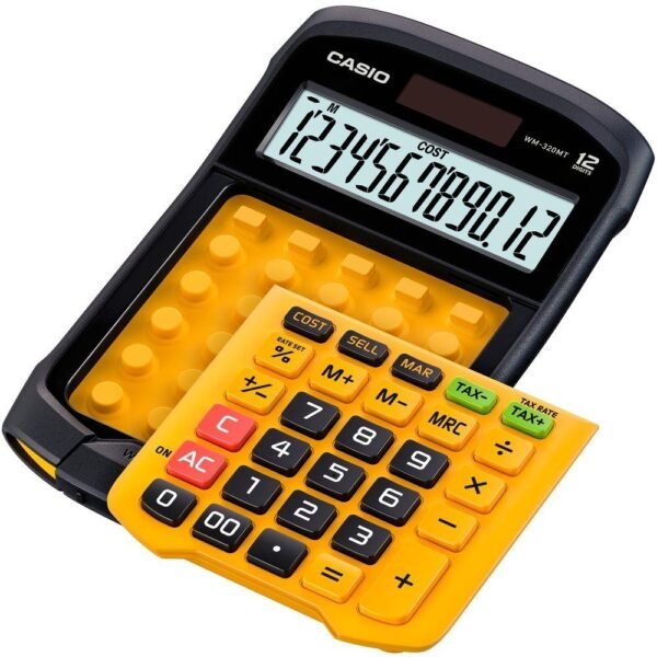 CASIO CALCULADORA DE SOBREMESA WM-320MT 12 DÍGITOS RESISTENTE AL AGUA Y AL POLVO AMARILLO/NEGRO