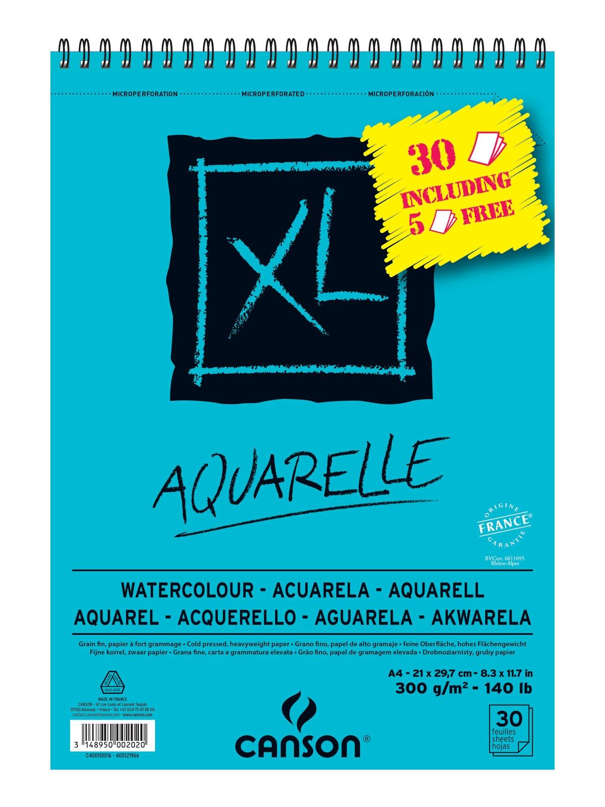 ARC_37917.jpg CANSON BLOC ACUARELA AQUARELLE FINO XL ESPIRAL 25 + 5(GRATIS) HOJAS 300GR 21X29,7CM - - Imagen 1