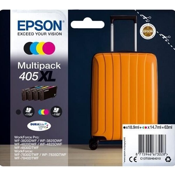 EPSON TINTA MULTIPACK BK / C / M / Y WORKFORCE PRO WF-3820DWF, 3825DWF, 4820DWF, 4825DWF, 4830DWF, 7830DTWF, 7835DTWF, 7840DTWF - Nº 405XL (PACK 4)