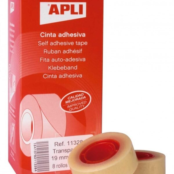 APLI CINTA ADHESIVA TRANSPARENTE ROLLO 19MM X 33M CAJA 8 UD
