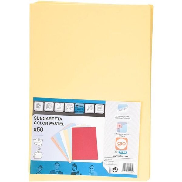 GIO SUBCARPETA SIMPLE CARTULINA FOLIO 180GR AMARILLO PASTEL -50U-