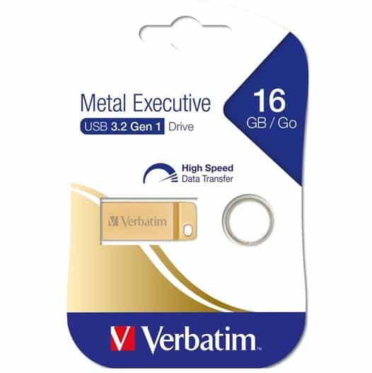 VERBATIM PENDRIVE METAL EXECUTIVE 16GB C/RANURA PARA COLGAR Y LLAVERO USB 3.2 GOLD