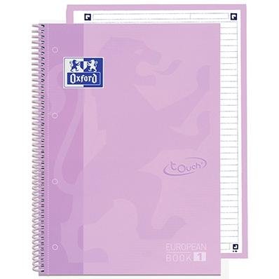 OXFORD CUADERNO TOUCH EUROPEANBOOK 1 WRITE&ERASE 80H A4+ 1 LÍNEA MICROPERFORADO T/EXTRADURA PACK 5 UD LAVANDA PASTEL