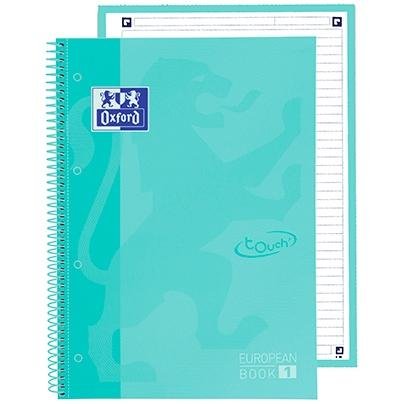 OXFORD CUADERNO TOUCH EUROPEANBOOK 1 WRITE&ERASE 80H A4+ 1 LÍNEA MICROPERFORADO T/EXTRADURA PACK 5 UD ICE MINT PASTEL