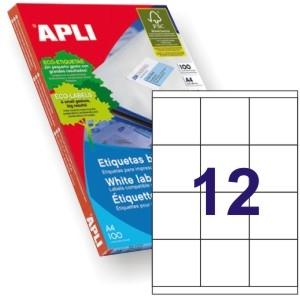 APLI ETIQUETAS ADHESIVAS 70X67,7MM INKJET/LÁSER C/RECTOS 12 X 100H BLANCO
