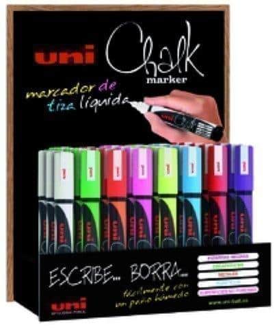 UNIBALL MARCADOR DE TIZA LÍQUIDA CHALK PWE-5M/3D COLORES SURTIDOS EXPOSITOR 36 UD