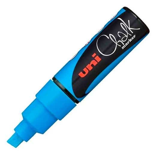UNIBALL MARCADOR DE TIZA LÍQUIDA CHALK PWE-8K PUNTA BISELADA AZUL CLARO