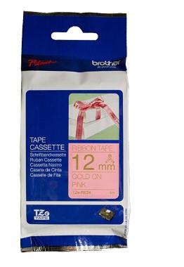 BROTHER CINTA ROTULADORA TELA SATINADA NO ADHESIVO TEXTO DORADO SOBRE TEJIDO ROSA - 12MMX4M