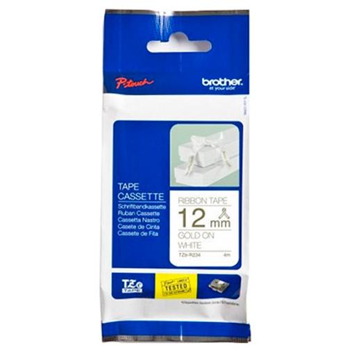 BROTHER CINTA ROTULADORA TELA SATINADA NO ADHESIVO TEXTO DORADO SOBRE TEJIDO BLANCO - 12MMX4M