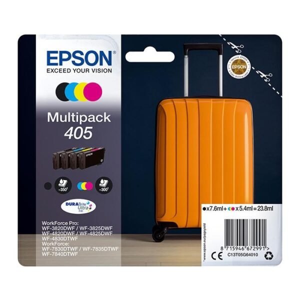 EPSON TINTA BK /C / M /Y MULTIPACK WORKFORCE PRO WF-3820DWF, WF-3825DWF, WF-4820DWF, WF-4825DWF, WF-4830DWF, WF-7830DTWF, WF-7835DTWF, WF-7840DTWF - Nº 405