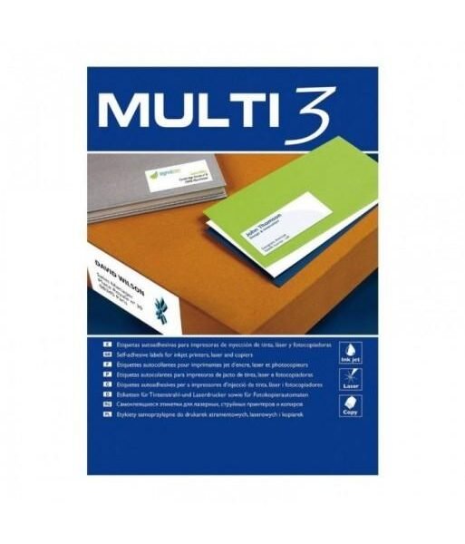 MULTI-3 ETIQUETAS ADHESIVAS 105X42,4MM INKJET/LÁSER C/RECTOS 14 X 500H BLANCO