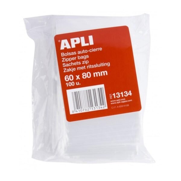 APLI BOLSAS AUTOCIERRE 60X80MM LDPE TRANSPARENTE PACK 100 UD