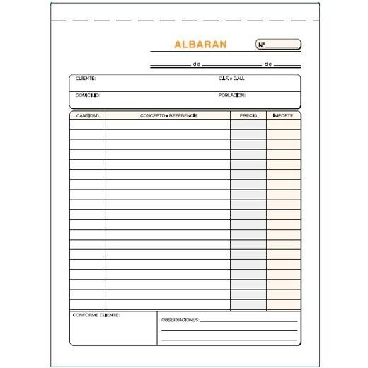 TALONARIO ALBARANES CUARTO NATURAL DUPLICADO AUTOCOPIA