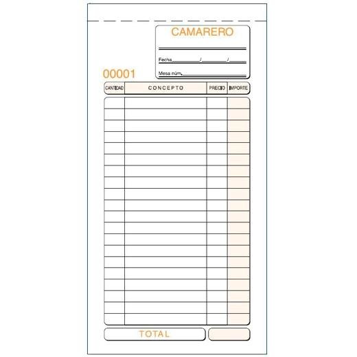 TALONARIO CAMAREROS TERCIO DE FOLIO DUPLICADO AUTOCOPIA