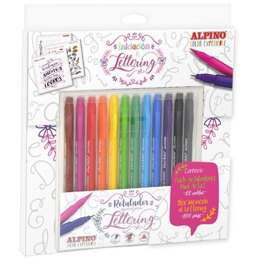 ALPINO ROTULADORES DUAL ARTIST COLORES SURTIDOS 12 UD + LIBRO GUÍA INICIACIÓN AL LETTERING