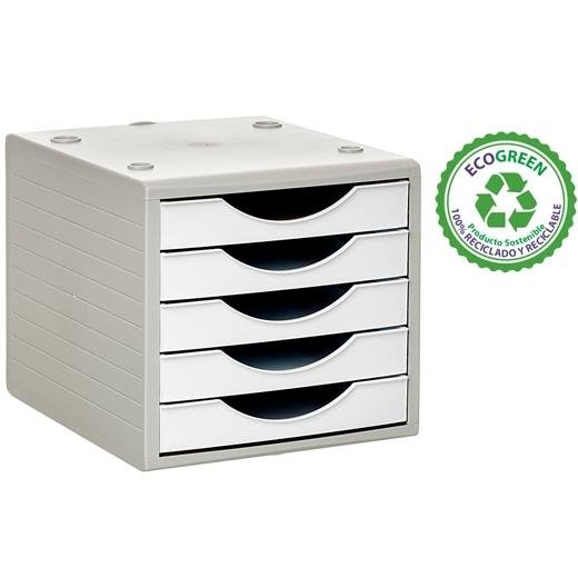 ARCHIVO 2000 MÓDULO ORGANIZADOR ECOGREEN SOBREMESA 5 CAJONES 340X270X260 RECICLADO BLANCO PASTEL