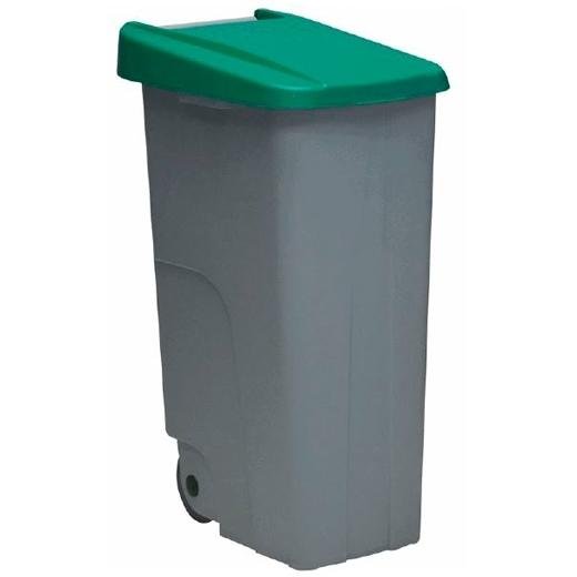 DENOX CONTENEDOR DE RECICLAJE C/RUEDAS Y ASA CERRADO 110L GRIS C/TAPA VERDE