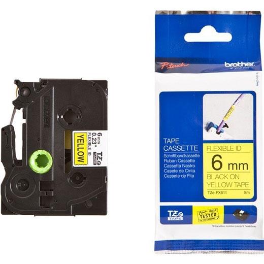 BROTHER CINTA ROTULADORA LAMINADA FLEXIBLE TEXTO NEGRO SOBRE AMARILLO - 6MMX8M