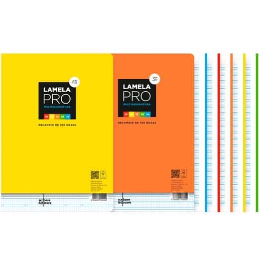 LAMELA RECAMBIO PRO 100H A4 90GR CUADROVÍA 3MM 5 BANDAS COLOR 4 TALADROS OFFSET BLANCO
