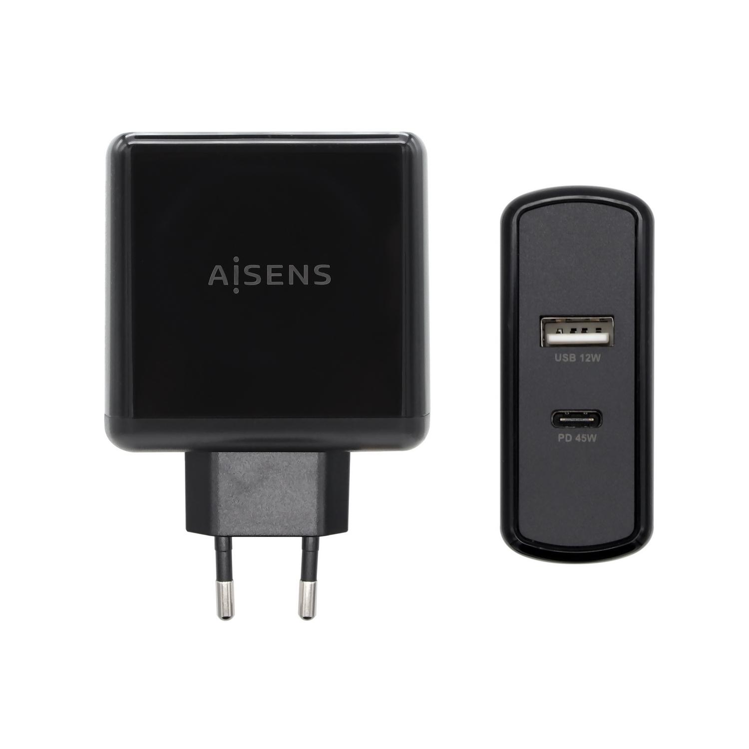 ARC_48330.jpg AISENS CARGADOR 57W, 1XUSB-C PD3.0 45W, 1XUSB-A 5V/2.4A 12W, NEGRO - Imagen 1