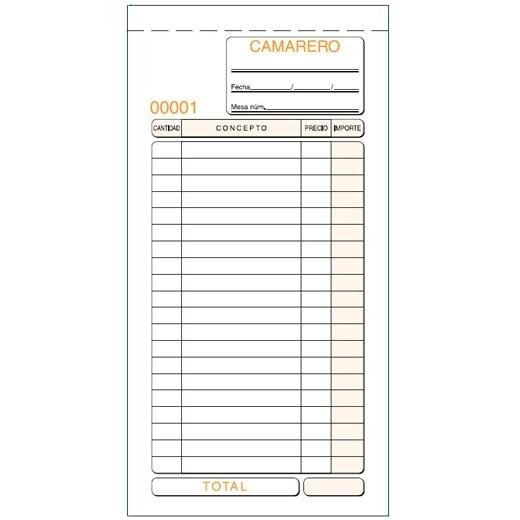TALONARIO CAMAREROS TERCIO DE FOLIO TRIPLICADO AUTOCOPIA
