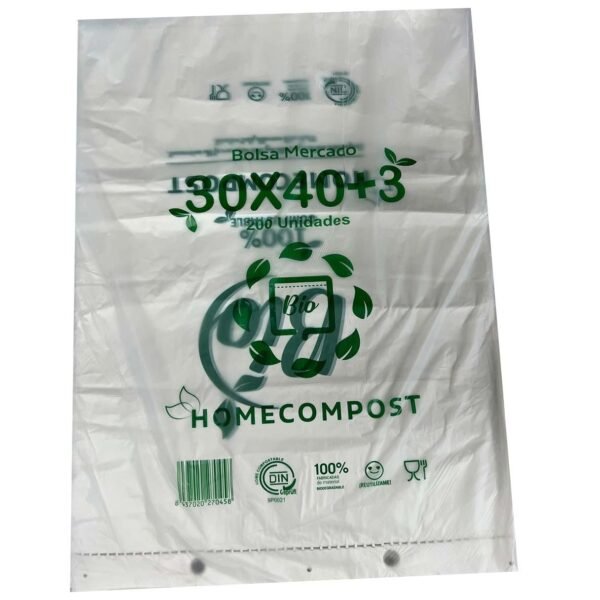BOLSA BLOC 30X40CM COMPOSTABLE 12 MICRAS PAQUETE 200 UD