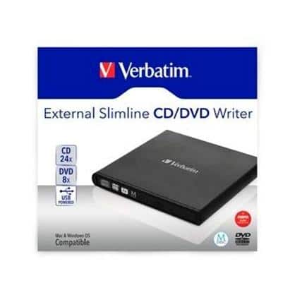 VERBATIM GRABADORA Y LECTOR EXTERNO DE CD/DVD SLIMLINE , COMPATIBLE CON LA TECNOLOGÍA DE ARCHIVADO MDISC , ALIMENTACIÓN A TRAVÉS DEL PUERTO USB 2.0