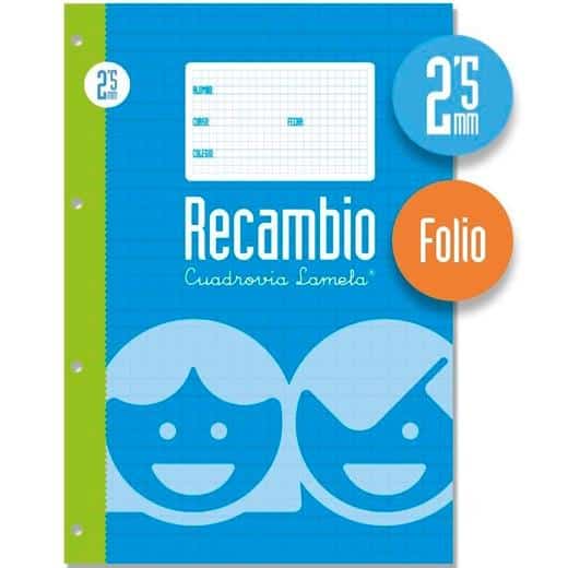 LAMELA RECAMBIO 100H FOLIO 70GR CUADROVÍA 2,5MM C/MARGEN 4 TALADROS OFFSET BLANCO