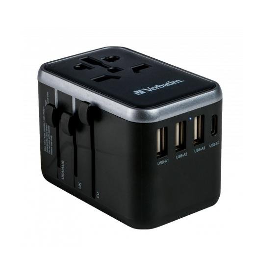 VERBATIM UTA-04 ADAPTADOR  UNIVERSAL DE VIAJE CON 1 PUERTO USB-C - 3 PUERTO USB-A - 1 PUERTO USB-C