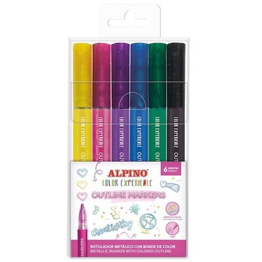 ALPINO ROTULADORES OUTLINE COLOR EXPERIENCE METÁLICOS BORDE DE COLOR SURTIDOS ESTUCHE 6 UD