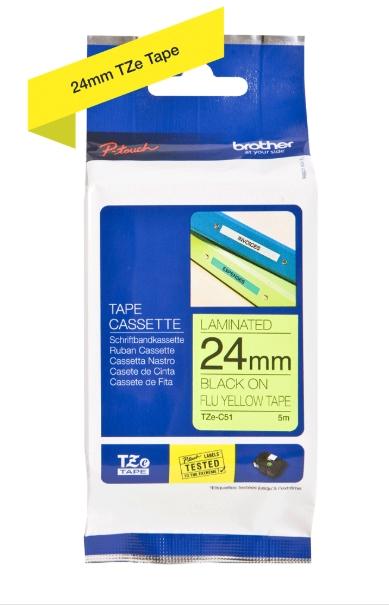 ARC_53334.jpg BROTHER CINTA ROTULADORA LAMINADA NEGRO SOBRE FONDO AMARILLO FLUOR - 24MMX5M - Imagen 1