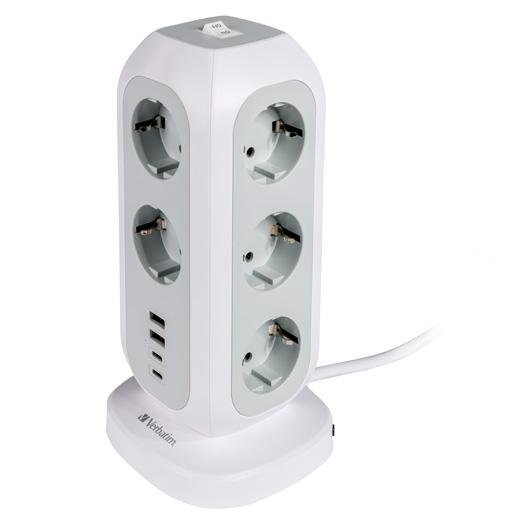 VERBATIM REGLETA DE ENCHUFES CON 11 TOMAS CON INTERRUPTOR CABLE 2 M + 2 UBS-C Y 2 USB-A BLANCO