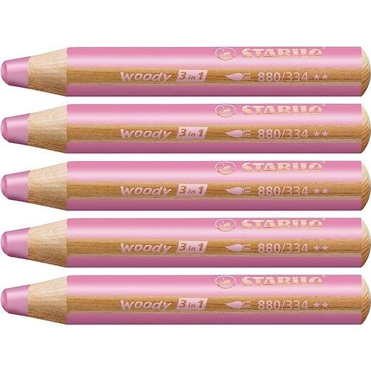 STABILO LÁPICES DE COLORES WOODY 3 EN 1 ROSA ESTUCHE 5 UD
