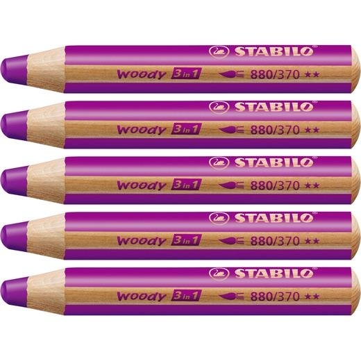 STABILO LÁPICES DE COLORES WOODY 3 EN 1 LILA ESTUCHE 5 UD