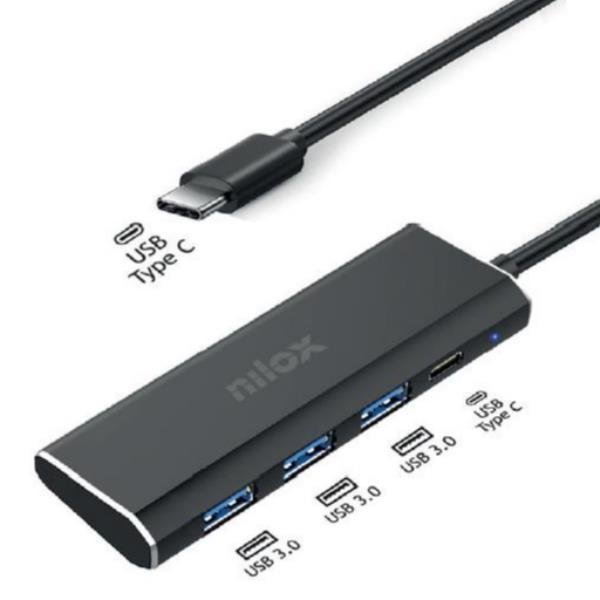 NILOX HUB 4 PUERTOS USB-C X 3 + USB 3.0 X 1  USBC