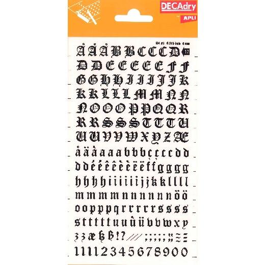 APLI LETRAS Y NÚMEROS TRANSFERIBLES 8MM 199 CARACTERES NEGRO