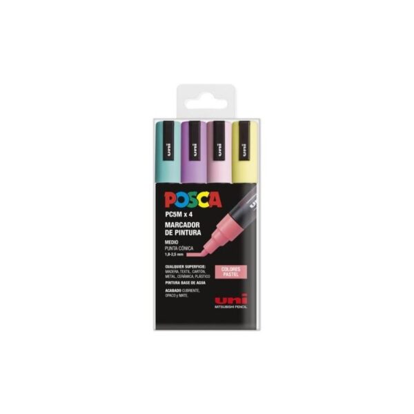 POSCA MARCADORES DE PINTURA PC-5M NO PERMANENTE PUNTA CÓNICA ESTUCHE 4 C/SURTIDOS PASTEL